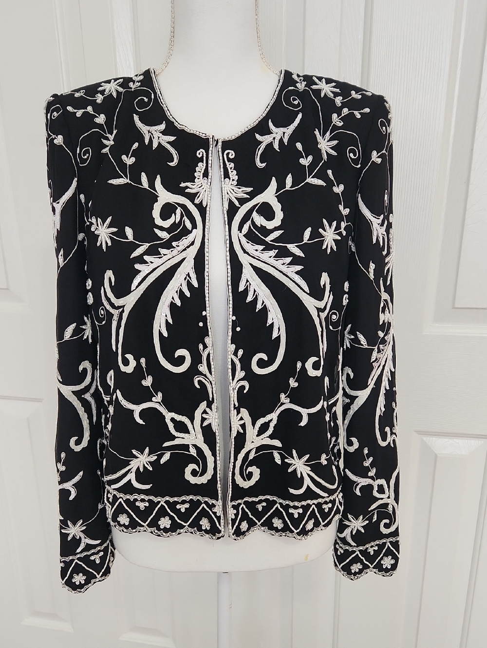 Vintage Andrietta Donatello Beaded Embroidered Sequins Silk Open Front Jacket M